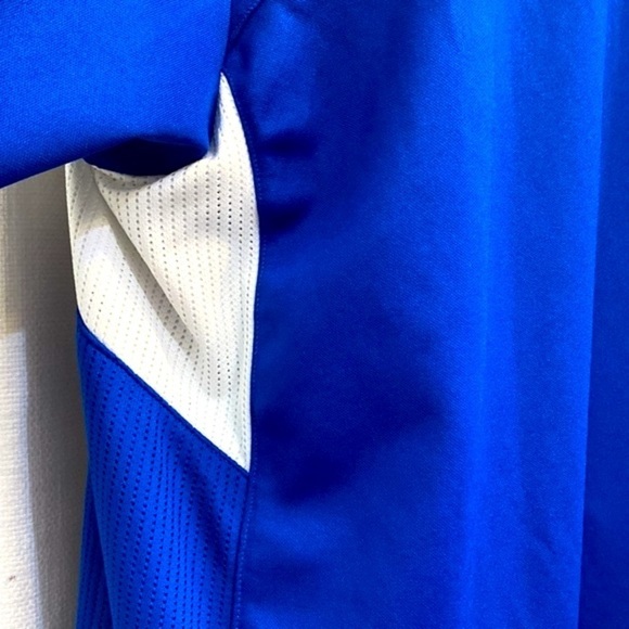 Men’s Adidas Blue & White Three Stripe Polyester Zip Up Athletic Track Jacket - Picture 10 of 11